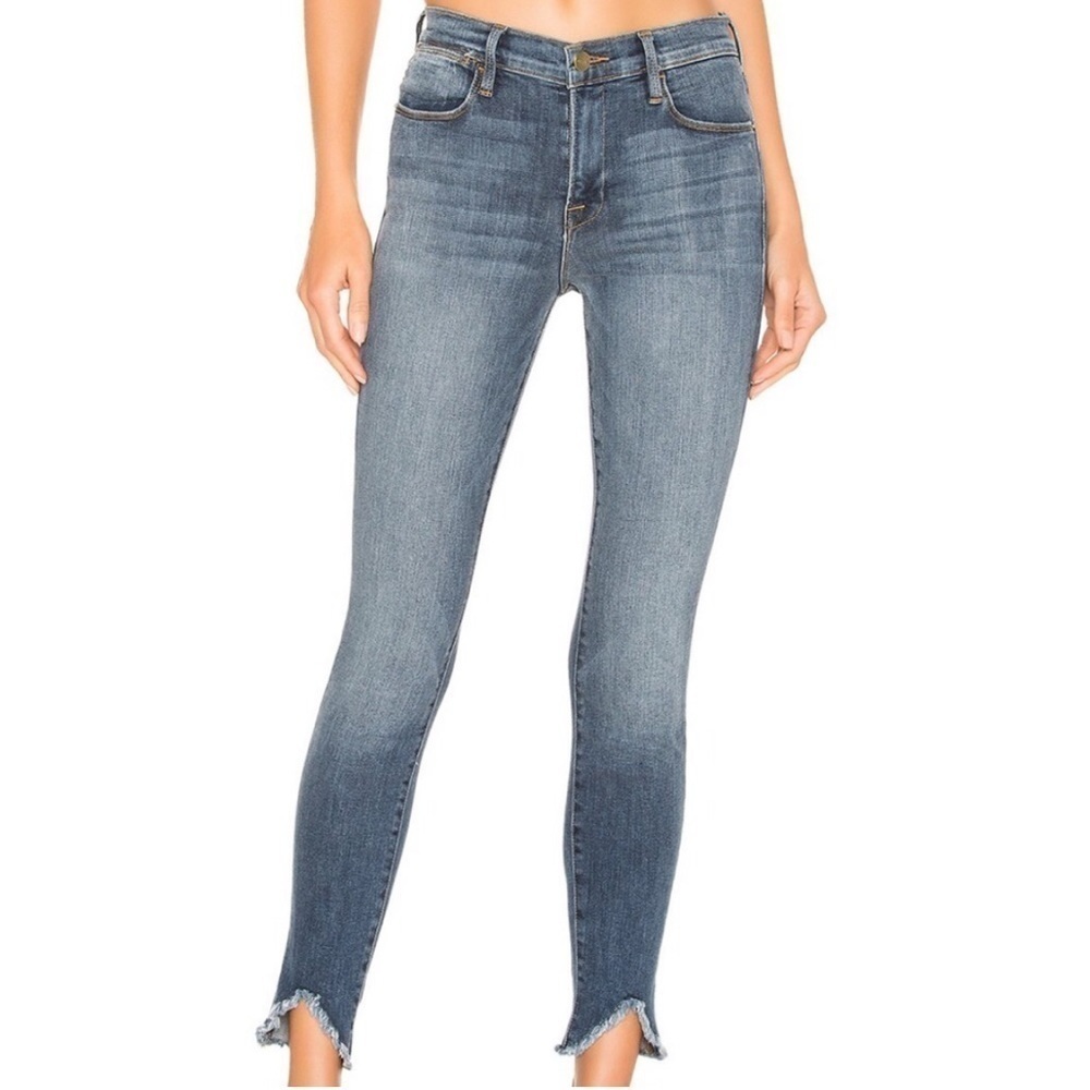 Frame Le High Skinny in Selman Triangle Raw Frayed Jeans